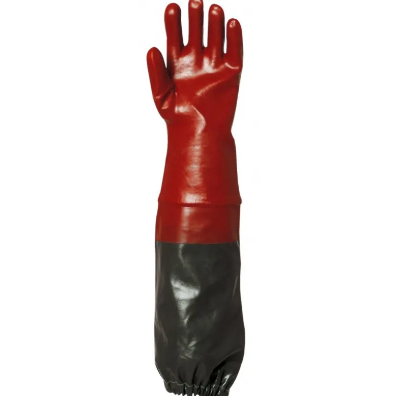 Gants EUROCHEM 3669, coton PVC rouge, manchette extra-longue PVC vert, élastique, Longueur 65cm - COVERGUARD | MO3669
