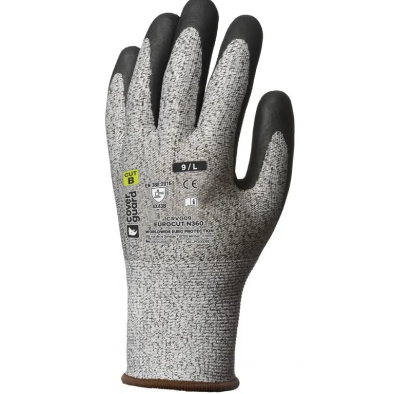 Gants EUROCUT N360 cut B. HPPE J13 paume enduite nitrile noir - COVERGUARD | 1CRVG