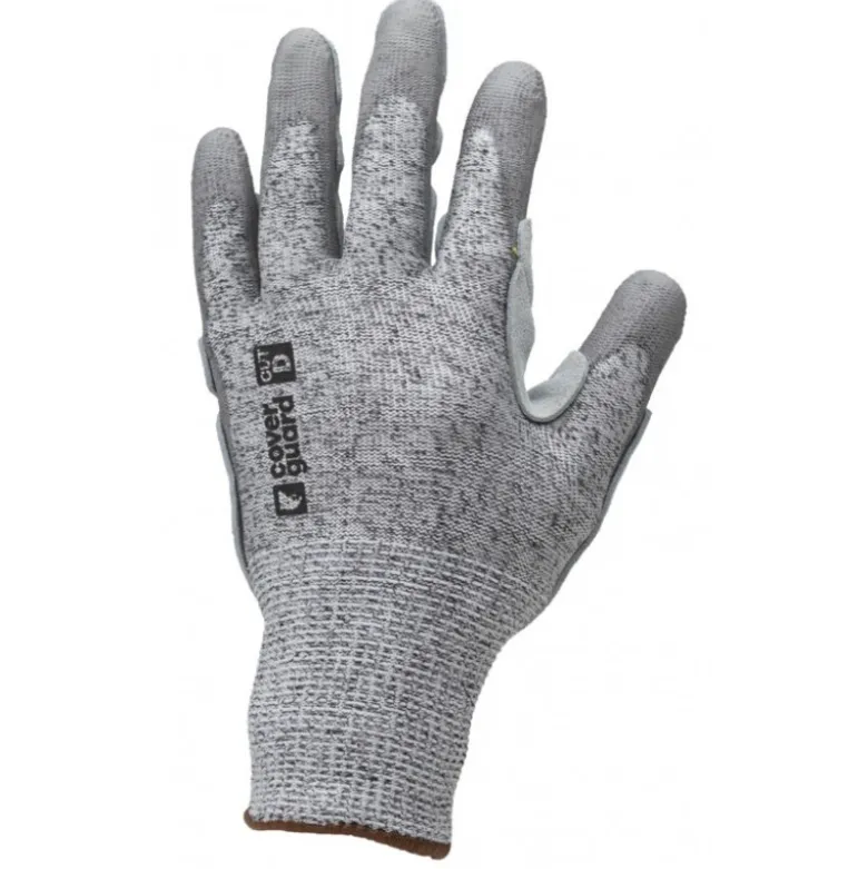 Gants EUROCUT STRONG P110 CUT D. CHALEUR 2. J13 enduit PU gris, patch cuir paume - COVERGUARD | 1CHSP00