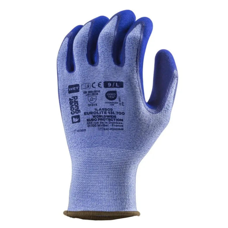 Gants EUROLITE 13L700 polyester bleu j13, double enduction latex bleu - COVERGUARD | 1LASB0P