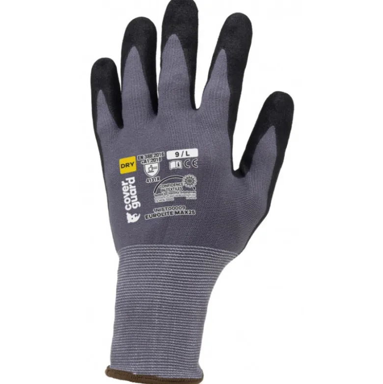 Gants EUROLITE MAX25 J15 nylon gris paume enduite sandy nitrile noir - COVERGUARD | 1NIST00