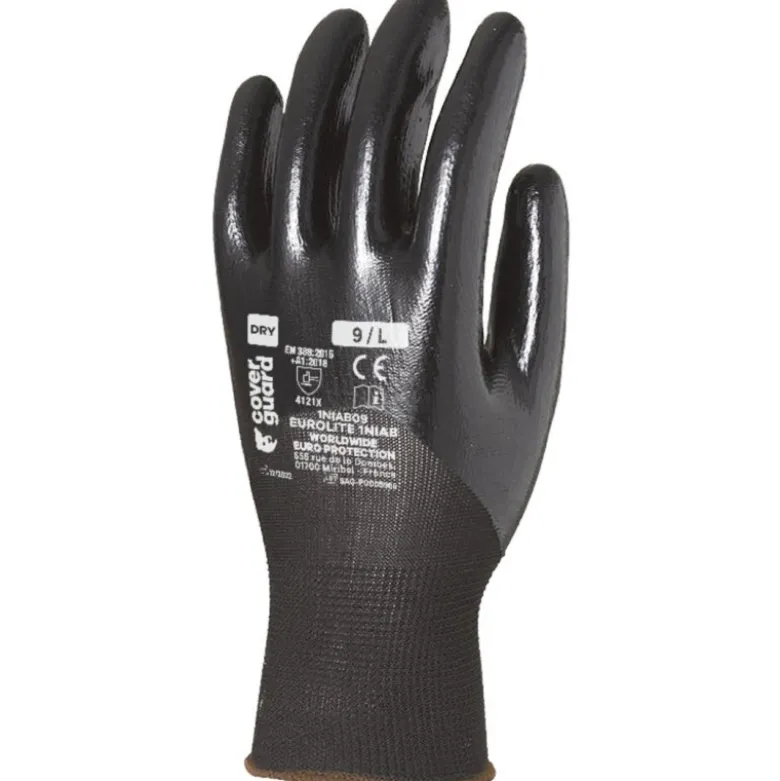 Gants EUROLITE 1NIAB, polyester noir, J15, Enduction 3/4 nitrile noir - COVERGUARD | 1NIAB