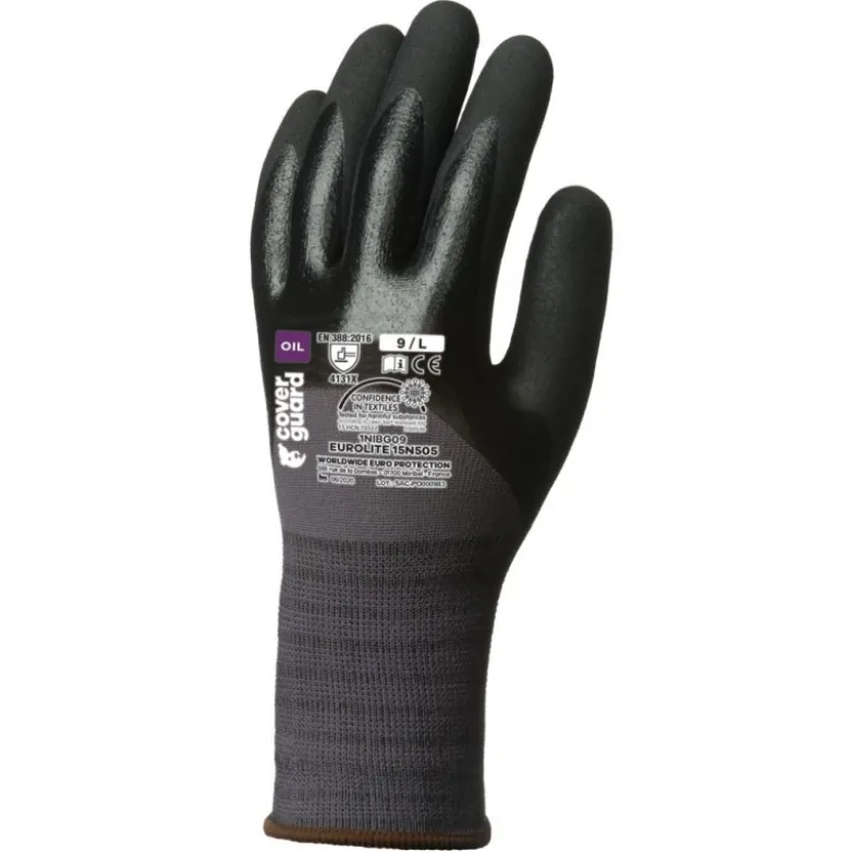 Gants EUROLITE 15N505 J15 double enduit nitrile paume + 3/4 dos - COVERGUARD | 1NIBG