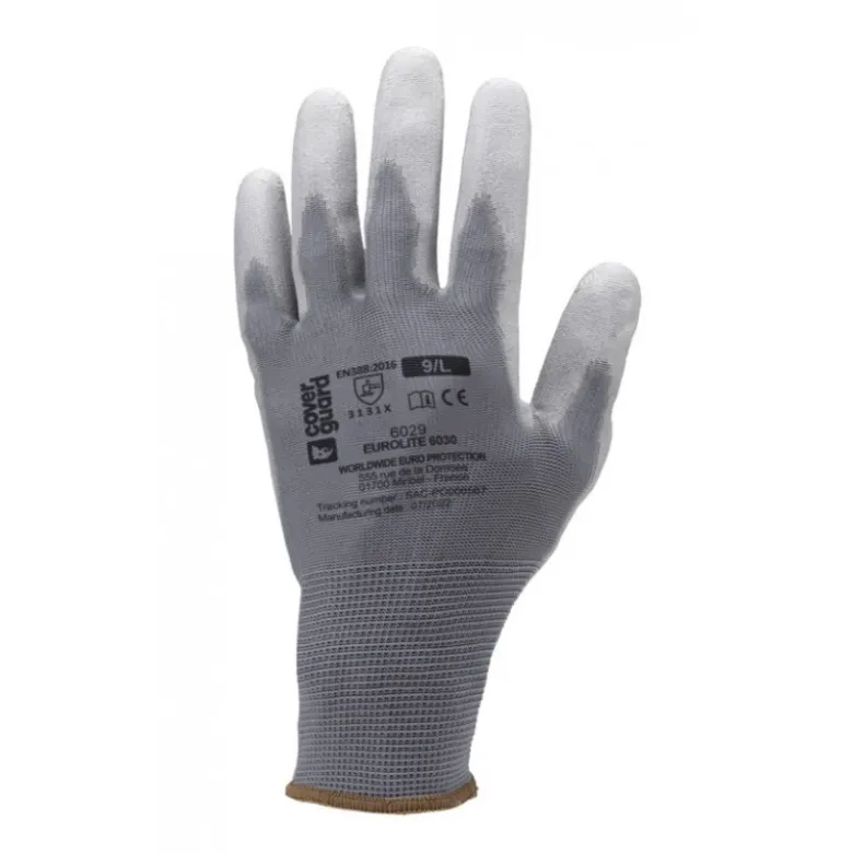 Gants EUROLITE 6030 polyester gris J13 paume enduite PU gris - COVERGUARD | MO6030