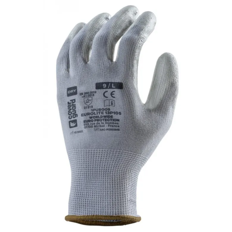 Gants EUROLITE 13P105 polyester gris J13 paume enduite PU gris - COVERGUARD | 1PUBG