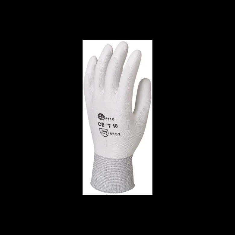 Gants tricoté 100 % polyamide blanc - paume enduite polyuréthane blanc - Eurotechnique | 6110