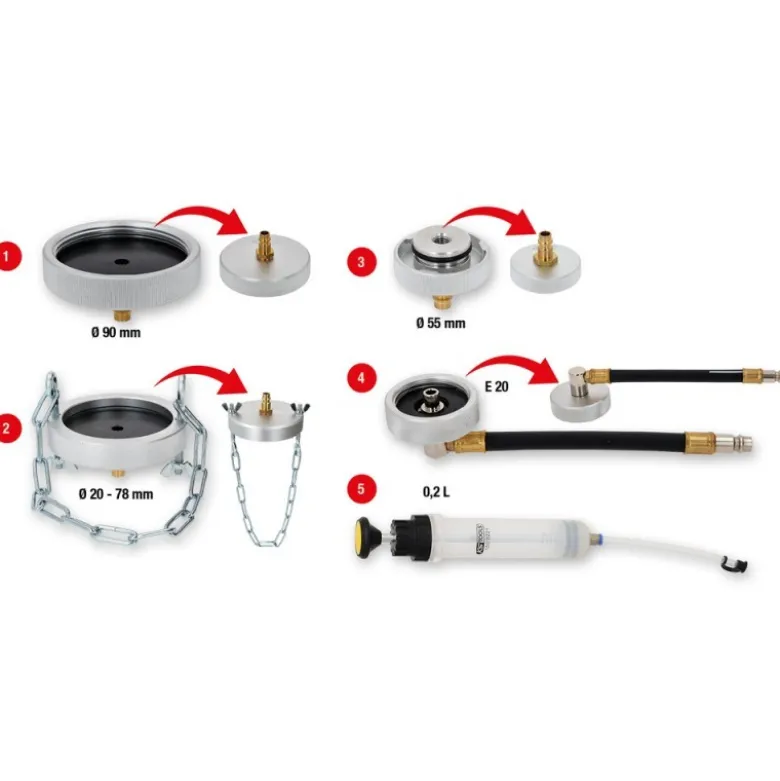 Jeu d’adaptateurs universel pour la purge des freins avec pompe manuelle, 5 pcs - KSTools | 160.0785