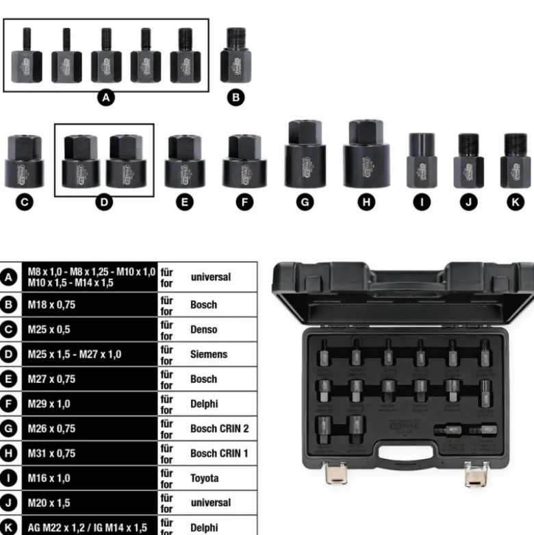 Jeu d’adaptateurs à visser pour extracteur d’injecteur, 16 pcs - KSTools | 152.1105