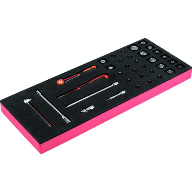 Jeu de cliquets à tête ronde et douilles 1/4", module mousse 1/3 Fit&Go - 35 pcs - Bahco | FF1E2006