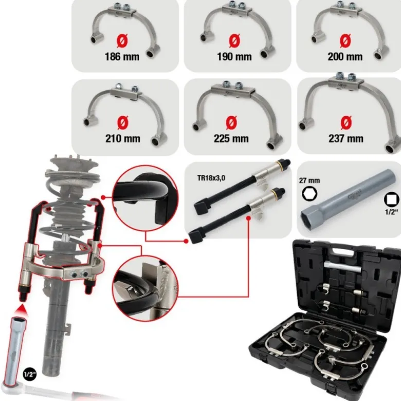 Jeu de compresseurs de ressort universel McPherson avec étrier de sécurité, 9 pcs - KSTools | 500.8790