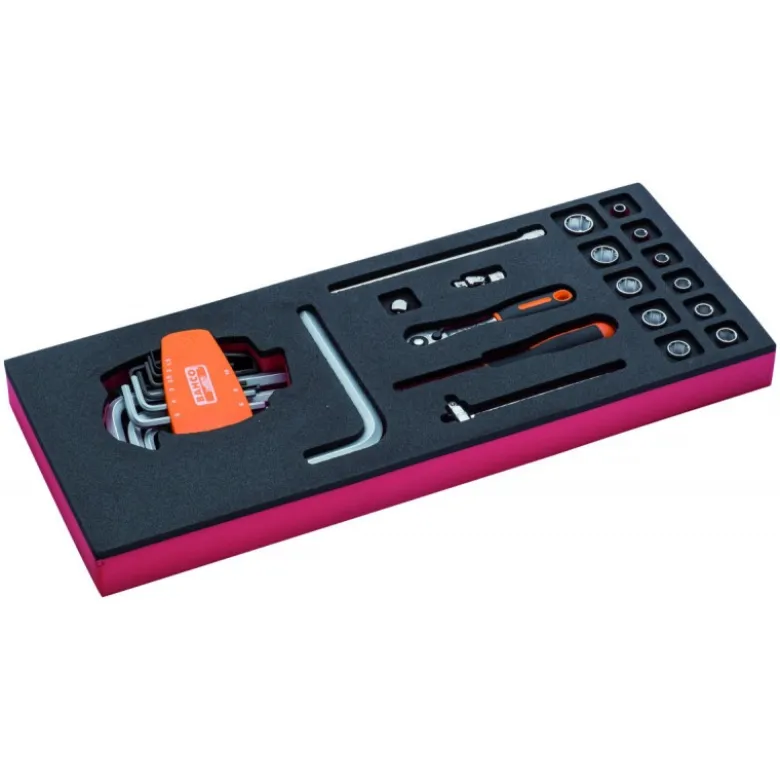 Jeu de douilles 1/4" et cliquets, module mousse 1/3 Fit&Go - 19 pcs - Bahco | FF1E2003