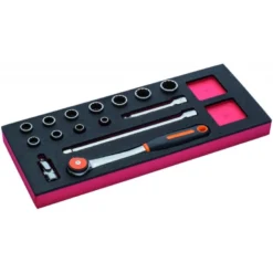 Jeu de douilles 1/2" et cliquet à tête ronde, module mousse 1/3 Fit&Go - 15 pcs - Bahco | FF1E2204