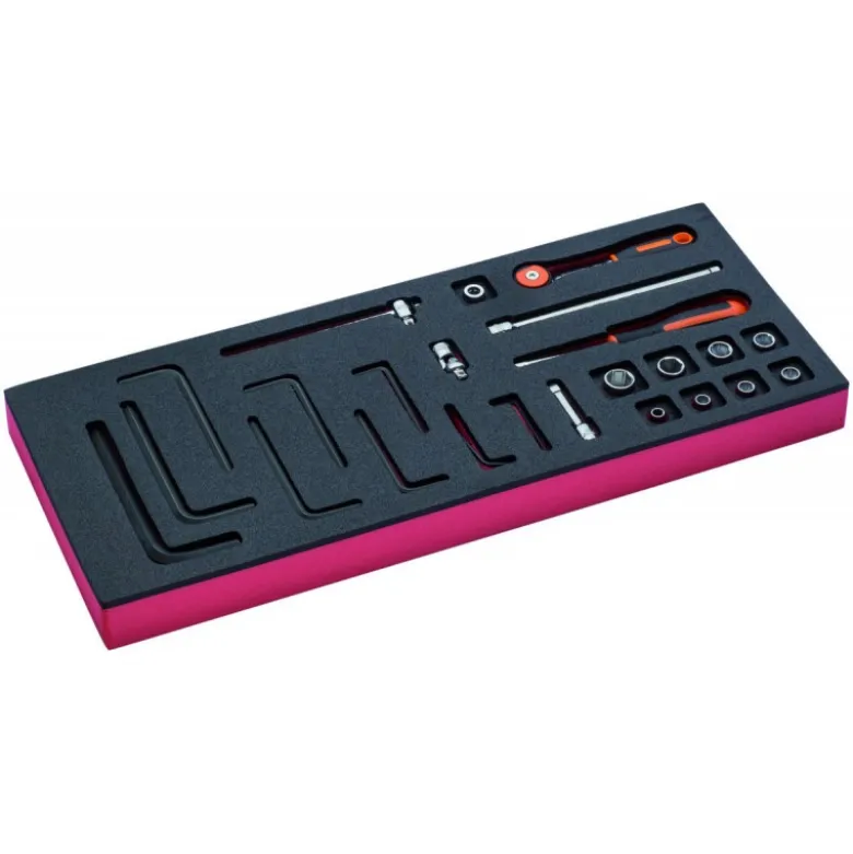 Jeu de douilles 1/4" et cliquet à tête ronde, module mousse 1/3 Fit&Go - 24 pcs - Bahco | FF1E2007