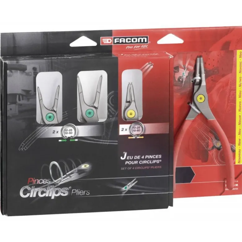 JEU DE 4 PINCES CIRCLIPS INTÉRIEURES/ EXTÉRIEURES, BECS DROITS, 12 à 25mm et 18 à 60mm FACOM | PCSNJ4PB