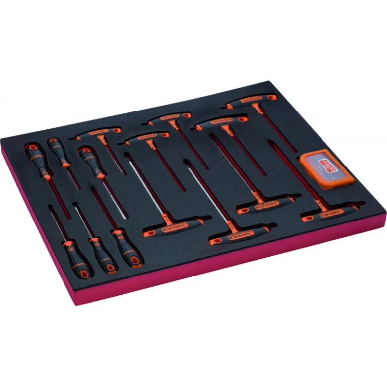 Jeu de tournevis avec manche en T/à fente/Phillips, module mousse 3/3 Fit&Go - 45 pcs - Bahco | FF1A71