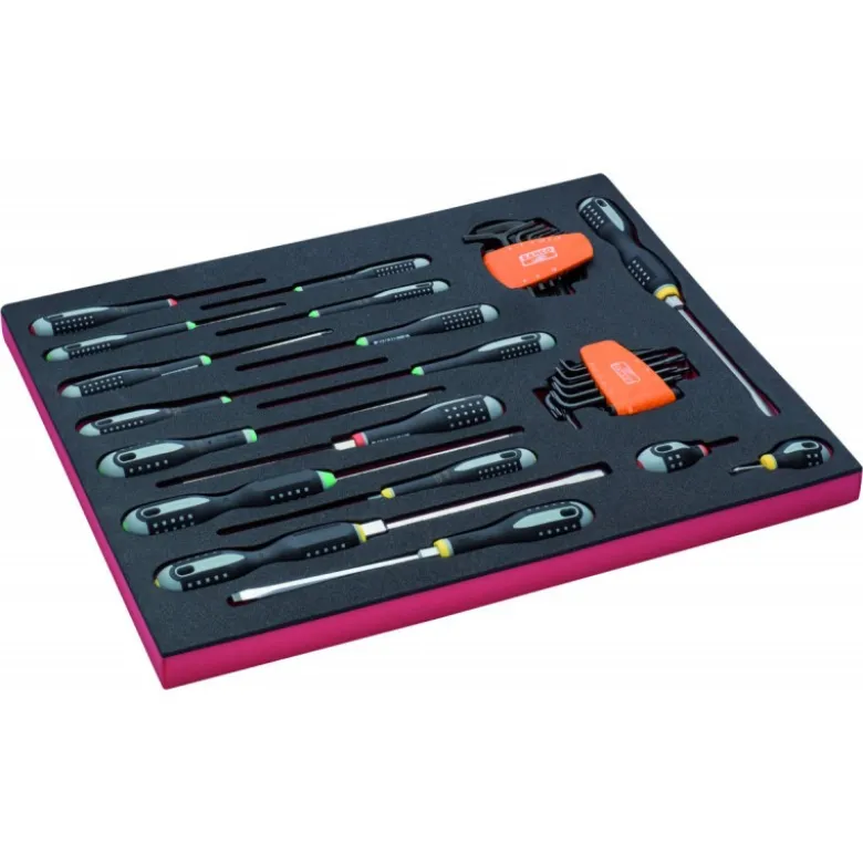 Jeu de tournevis Clé mâle/Vis à fente/Phillips/Pozidriv/TORX, module mousse 3/3 Fit&Go - 34 pcs - Bahco | FF1A1003