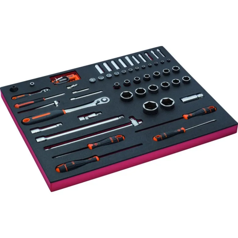 Jeu de tournevis/douilles 1/4" + 1/2", module mousse 3/3 Fit&Go - 77 pcs - Bahco | FF1A01