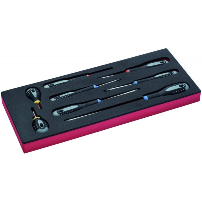 Jeu de tournevis pour vis à fente/Phillips/Pozidriv, module mousse 1/3 Fit&Go - 8 pcs - Bahco | FF1E1004