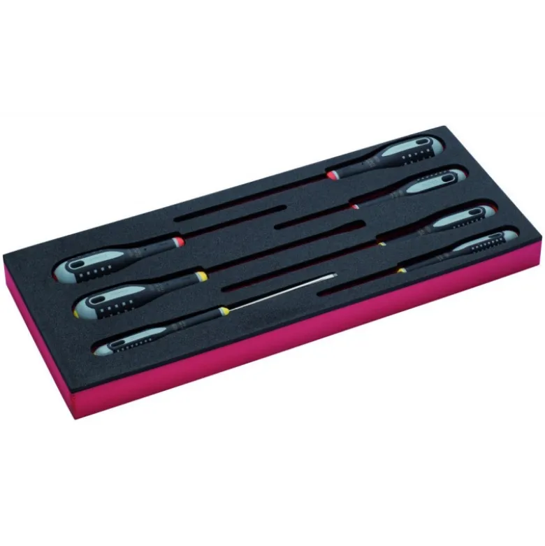 Jeu de 4 tournevis vis à fente/3 Phillips, module mousse 1/3 Fit&Go - 7 pcs - Bahco | FF1E1001