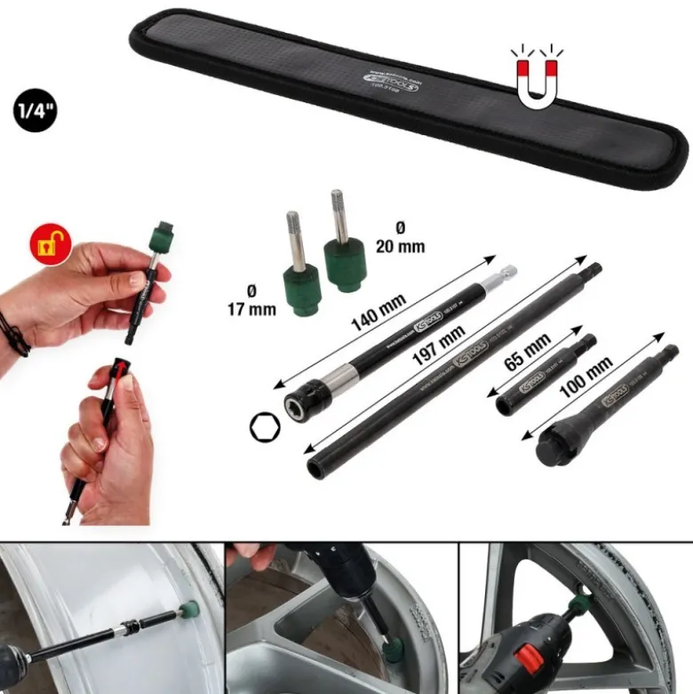 Jeu d’outils de nettoyage de siège de soupape pour jantes en alu, 7 pcs - KSTools | 100.5100