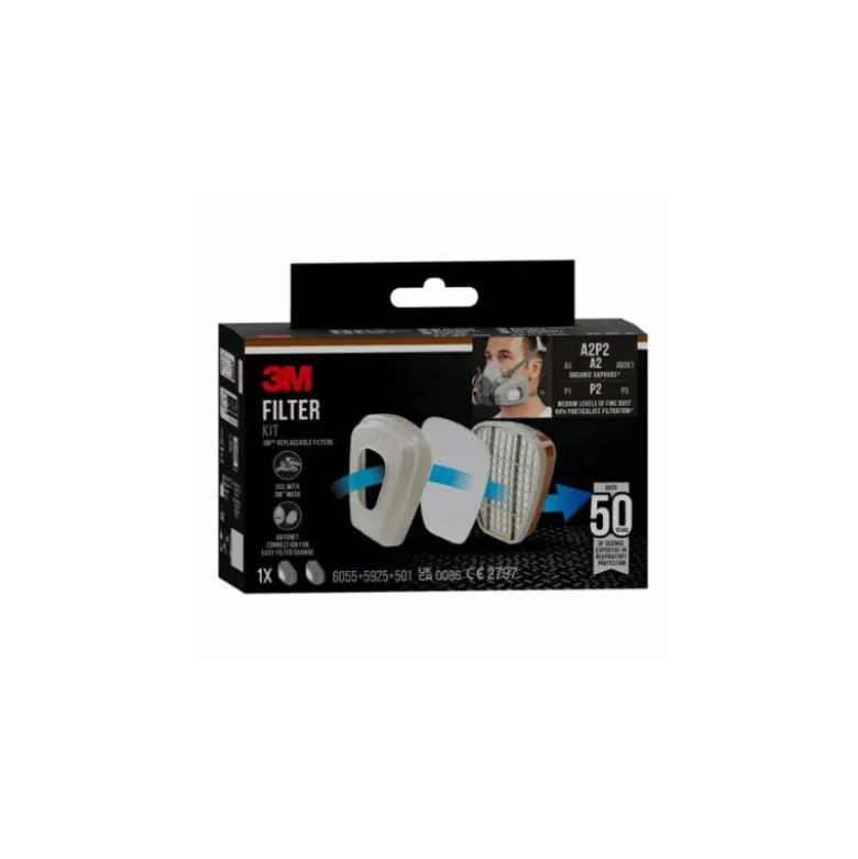 Kit de filtres 3M™ 6002-1, A2P2, vapeurs organiques (2x6055, 2x5925, 2x501) 3M FRANCE | 7100330417