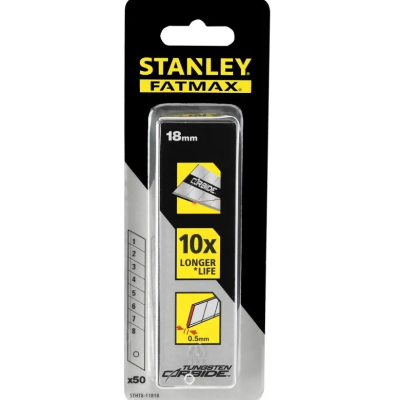 Lames de cutter Fatmax 18 mm au carbure de Tungstene - carte 10 lames - STANLEY | STHT2-11818