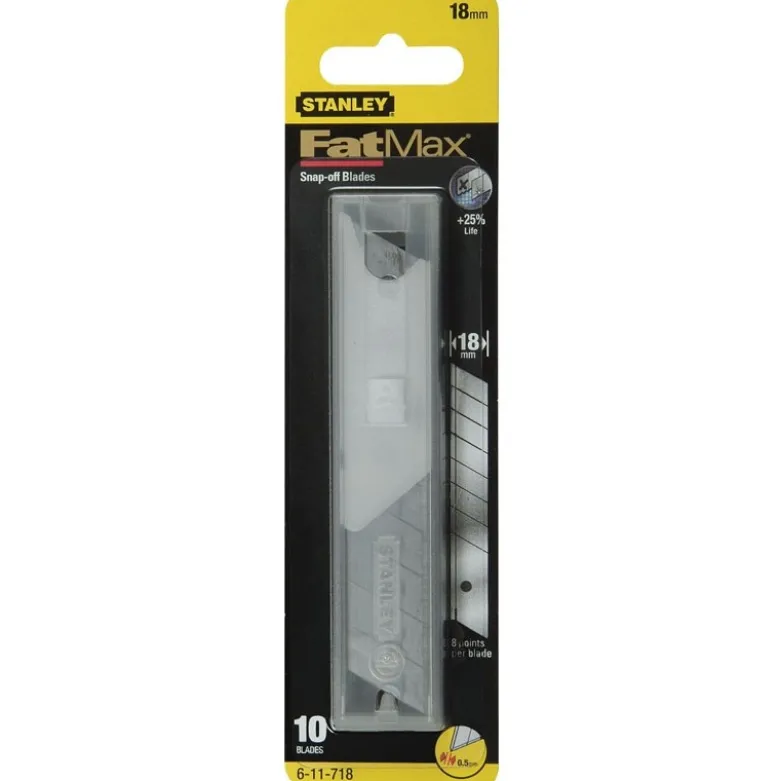 LAMES DE CUTTERS 18MM - CARTE 10 LAMES - STANLEY FATMAX 2-11-718