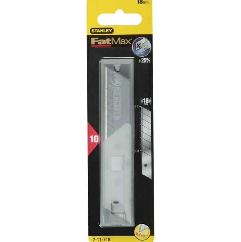 LAMES DE CUTTERS 18MM - CARTE 10 LAMES - STANLEY FATMAX 2-11-718