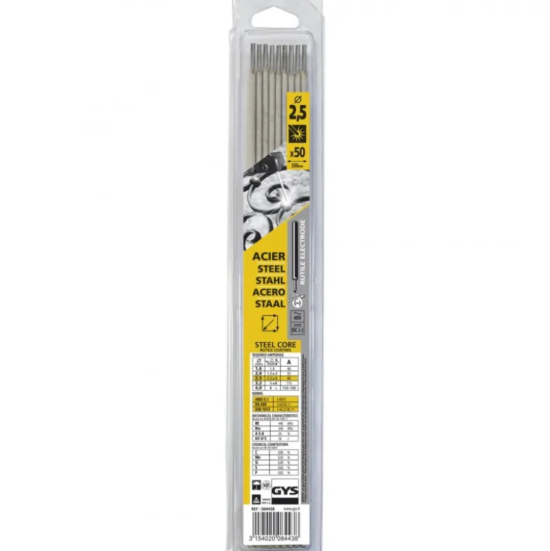 Lot de 50 électrodes rutiles E6013 Ø 2,5 x 350 mm - brochable GYS | 084438