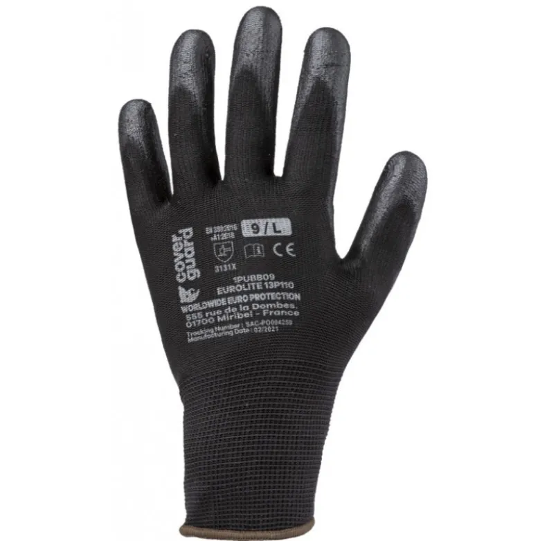 Lot 5 paires EUROLITE 13P110 polyester noir J13 paume enduite PU noir - COVERGUARD | 1PUBB5P