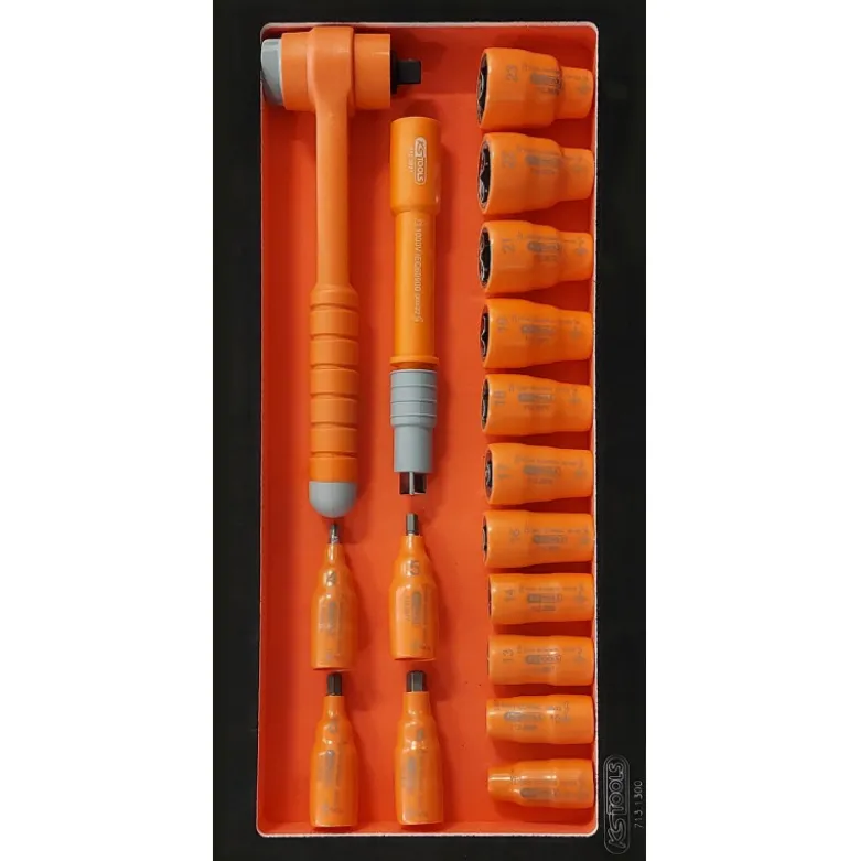 Module de douilles 6 pans et cliquet 3/8" isolés 1000 V 17 pièces - KSTools | 713.1121