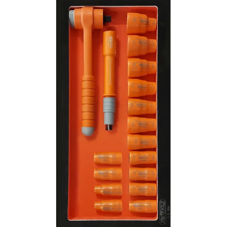 Module de douilles 12 pans et cliquet 3/8" isolés 1000 V 17 pièces - KSTools | 713.1122
