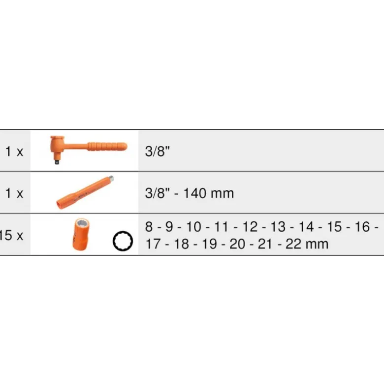 Module de douilles 12 pans et cliquet 3/8" isolés 1000 V 17 pièces - KSTools | 713.1122