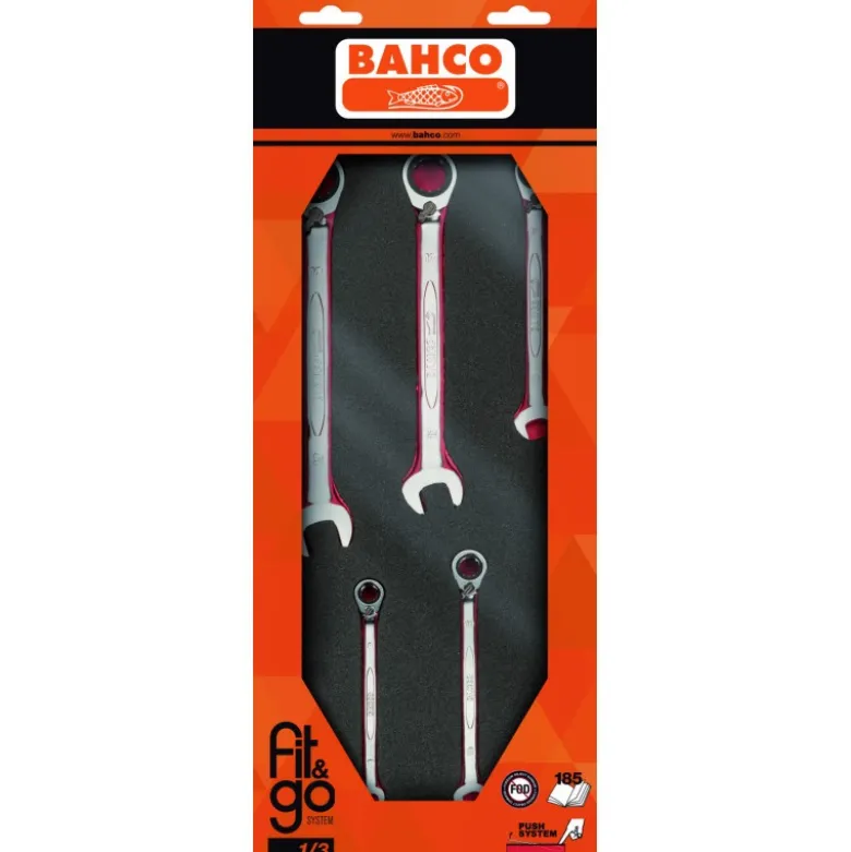 Module mousse Fit&Go 1/3, clés à cliquet 1RM - 5 Pcs emballage individuel - Bahco | FF1E3010EH