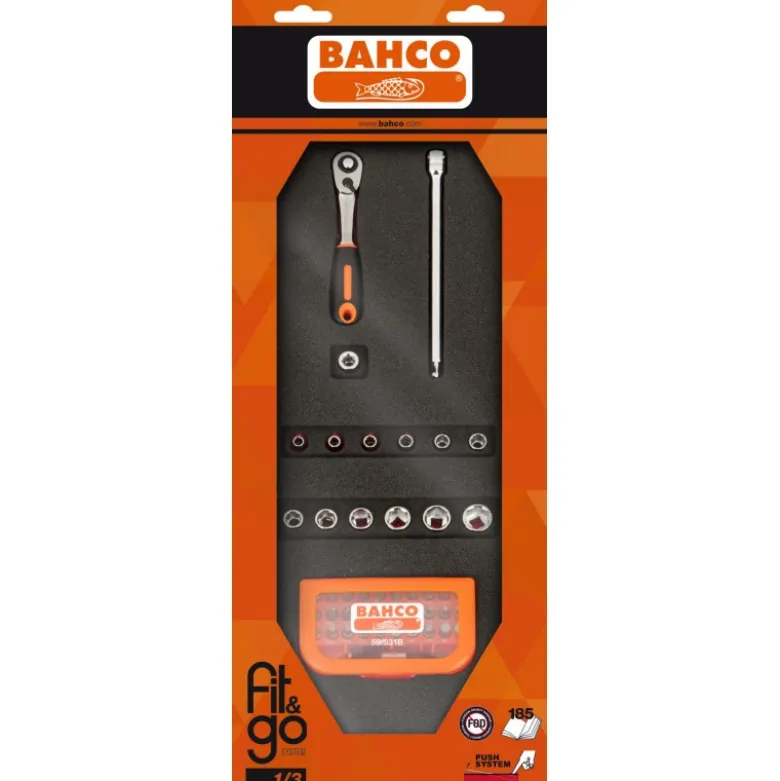 Module mousse Fit&Go 1/3, douilles 1/4" & jeu d'embouts - 46 Pcs emballage individuel - Bahco | FF1E2009EH