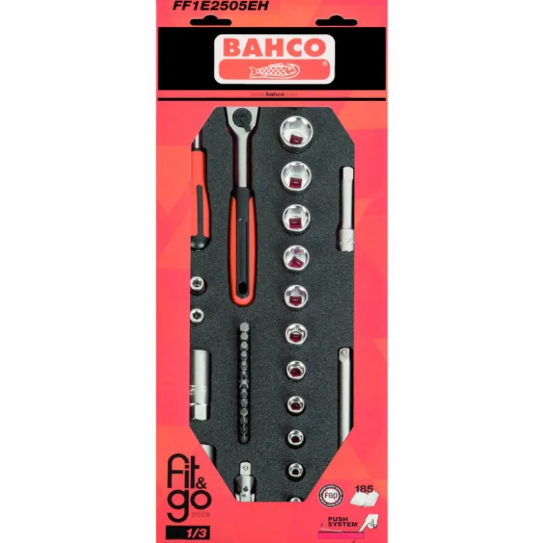 Module mousse Fit&Go 1/3, douilles 1/4" & 3/8" - 34 Pcs emballage individuel - Bahco | FF1E2505EH