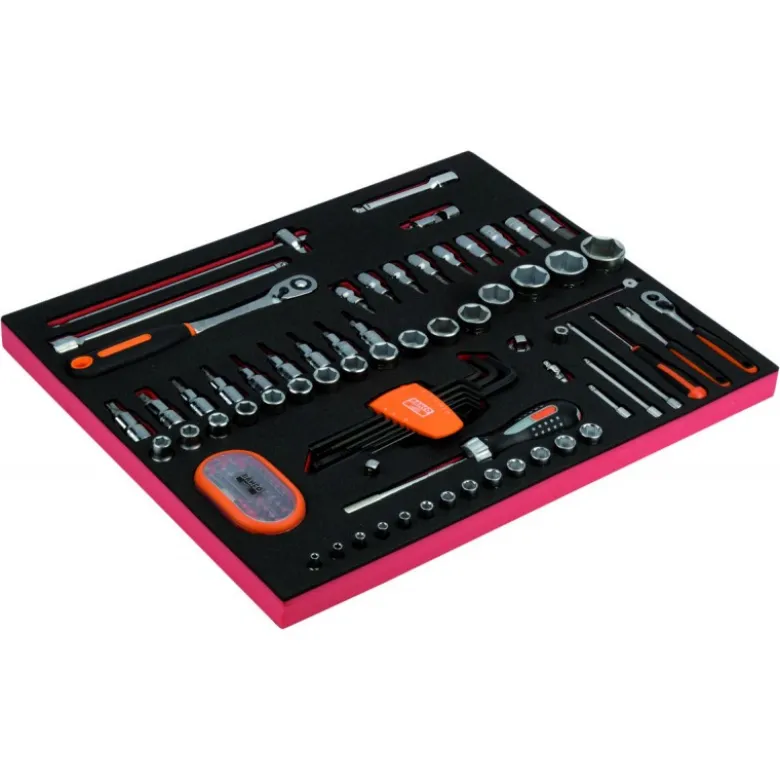 Module mousse Fit&Go 3/3, embouts, tournevis à cliquet, douilles 1/2" et 1/4" - 104 pcs - Bahco | FF1A051