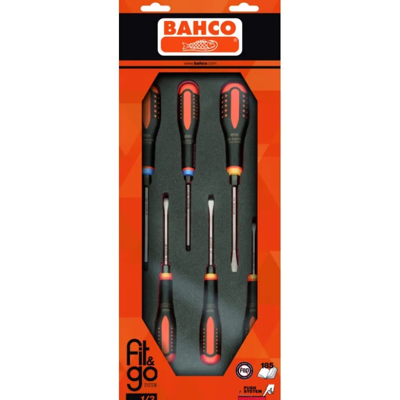Module mousse Fit&Go 1/3, tournevis ERGO™ à lame traversante - 6 Pcs emballage individuel - Bahco | FF1E1013EH