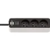 Multiprise Ecolor 3 prises avec interrupteur, blanche/noire, 1,5m H05VV-F 3G1,0 - Brennenstuhl | 1153231020