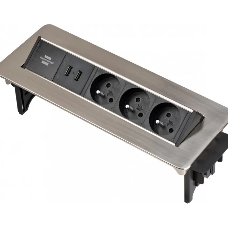 Multiprise Indesk Power en aluminium, 3 prises de courant et 2 ports USB, 2m H05 - Brennenstuhl | 1396201113