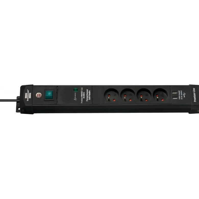 Multiprise Premium-Line avec parasurtenseur 60000A, prises-chargeur USB, filtre - Brennenstuhl | 1951141502