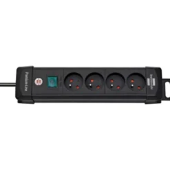 Multiprise Premium Plus 4 prises avec interrupteur, noire, 1,8m H05VV-F 3G1,5 - Brennenstuhl | 1390001064