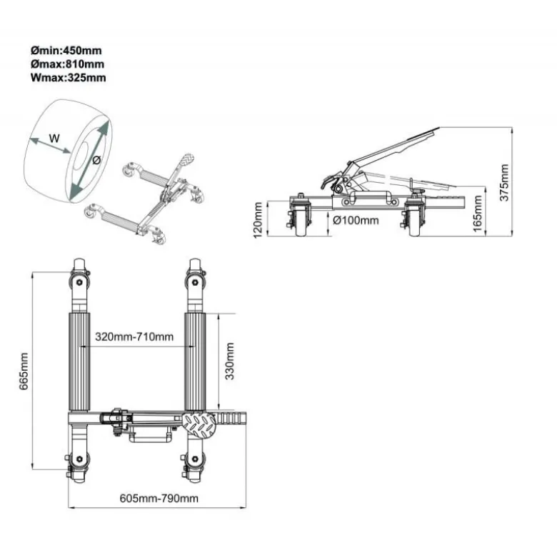 Pack de 4 Chariots de déplacement des véhicules + rack de rangement - Bahco | BH1CD680PACK23B