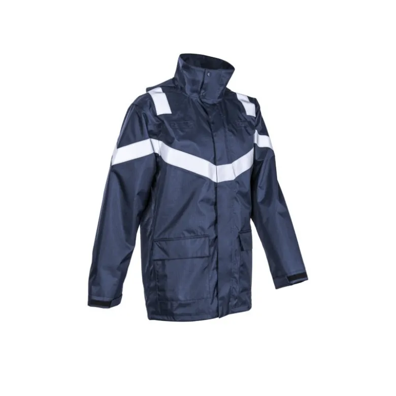 Parka de pluie FR - DAGDA - 100% PES 300D oxford enduit PU + 100% Coton FR 160g/m2 - Marine - COVERGUARD | 5DAG12