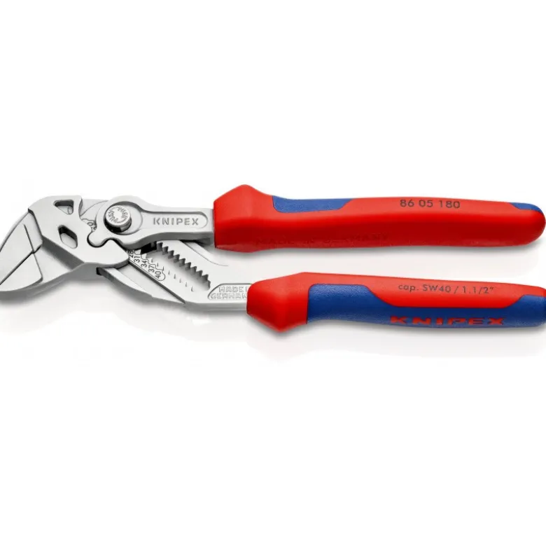 Pince-clé 180mm - Gainage bi-matière - Chromée - Capacité 40mm - KNIPEX | 86 05 180