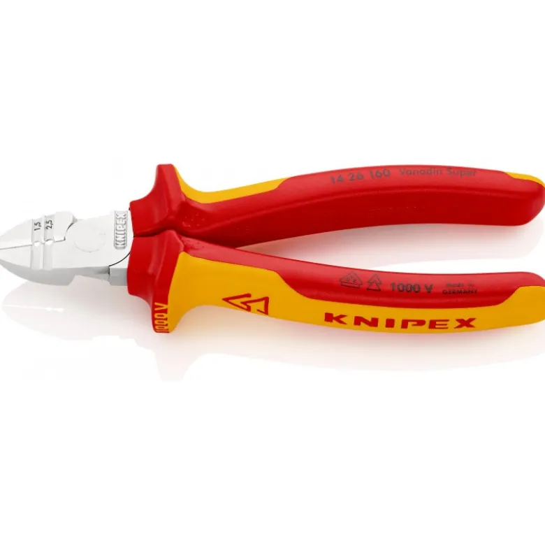 Pince coupante de côté/à dénuder 1,5 et 2,5mm² - Chromée - Isolée 1000V - KNIPEX | 14 26 160