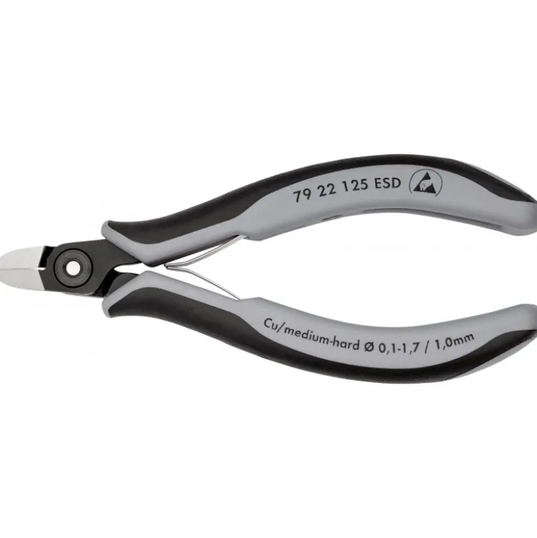 Pince coupante électronique sans biseau 125mm - Ressort - Gainage ESD - KNIPEX | 79 22 125 ESD