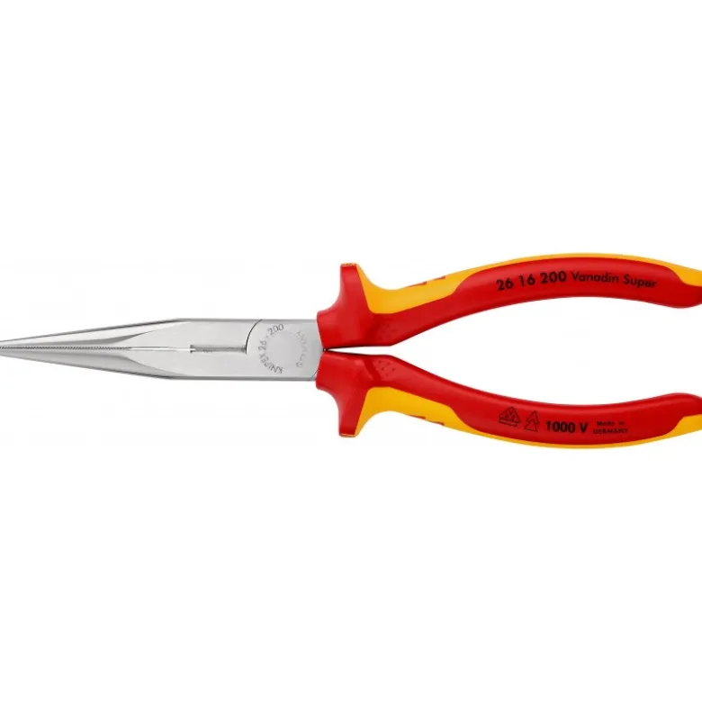 Pince demi-ronde isolées par gaines bi-matière, certifiées VDE chromée 200 mm KNIPEX | 26 16 200