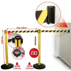 Poteau à sangle de délimitation, sangle noire-jaune - KSTools | 117.1555