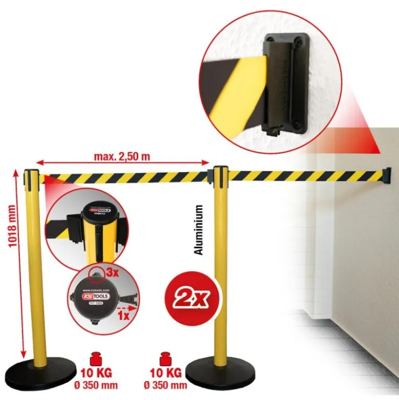 Poteau à sangle de délimitation, sangle noire-jaune - KSTools | 117.1555